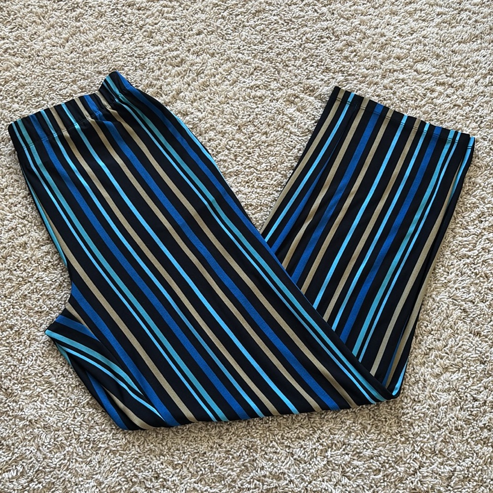 Susan Graver Regular Printed Liquid Knit Straight-Leg Pants ~ Royal/Black
